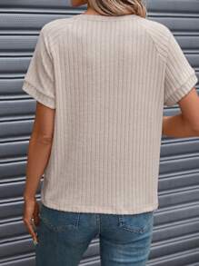 SHEIN LUNE Women's Round Neck Raglan Short Sleeve T-Shirt - Apricot - View 2