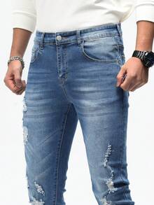 Manfinity Homme Men's Slim Fit Ripped Jeans - Medium Wash - View 3