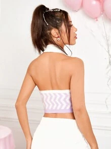 SHEIN Qutie Damski top dzianinowy z odkrytymi plecami i wzorem Chevron Halter