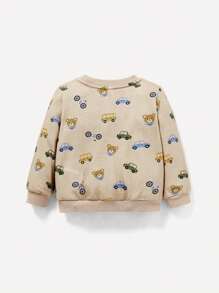 Cozy Pixies Boys' Baby Cartoon Bear & Car Pattern Round Neck Pullover Sweatshirt With Regular Shoulder - Apricot - View 2
