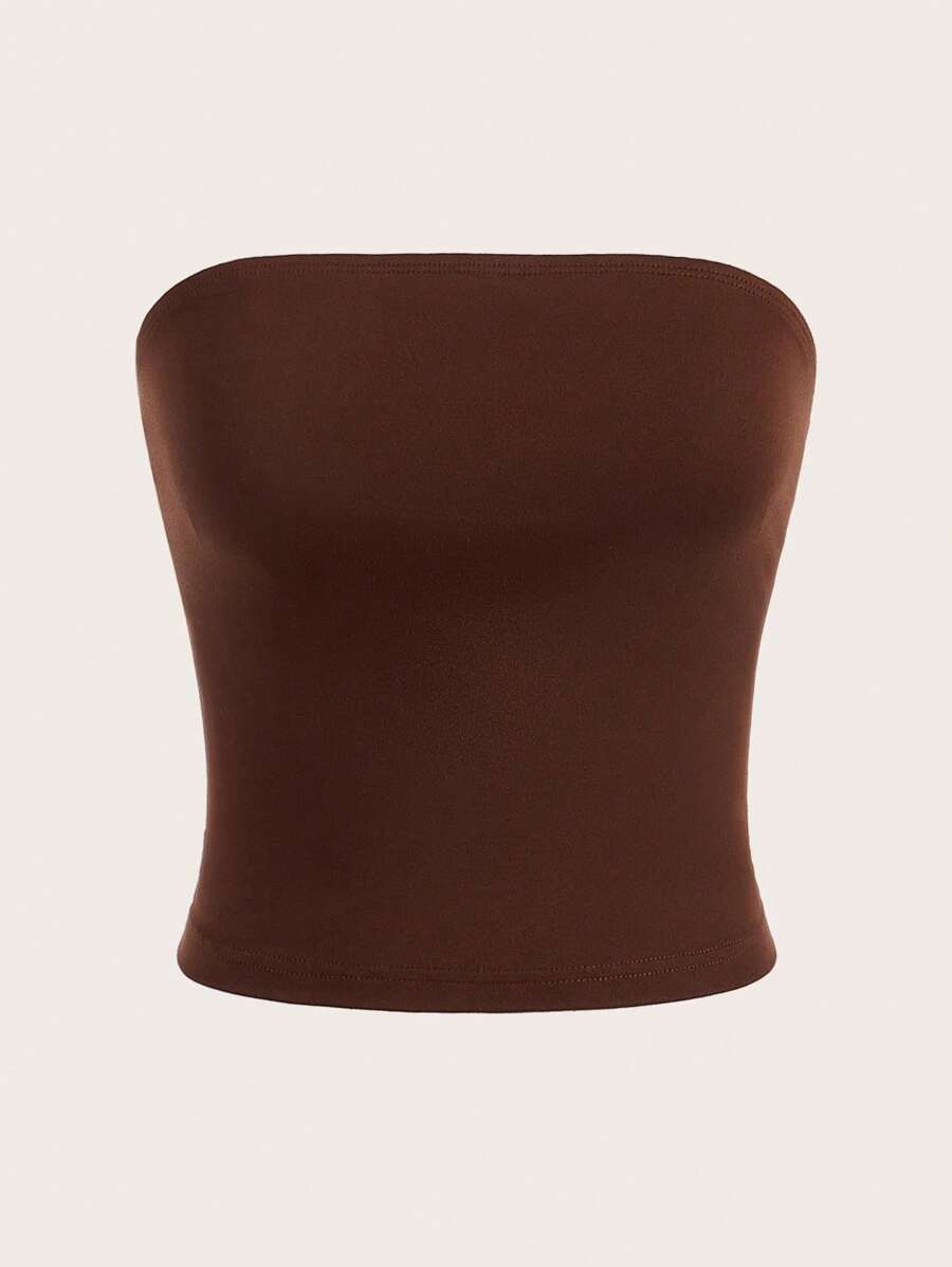 SHEIN EZwear Casual And Simple Solid Color Tube Top, Slim-Fit For Women In Summer - Brown - View 1