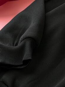 SHEIN LUNE Valentine's Day Pink Heart And Leopard Print Plus Size Loose Sweatshirt For Women - Black - View 4