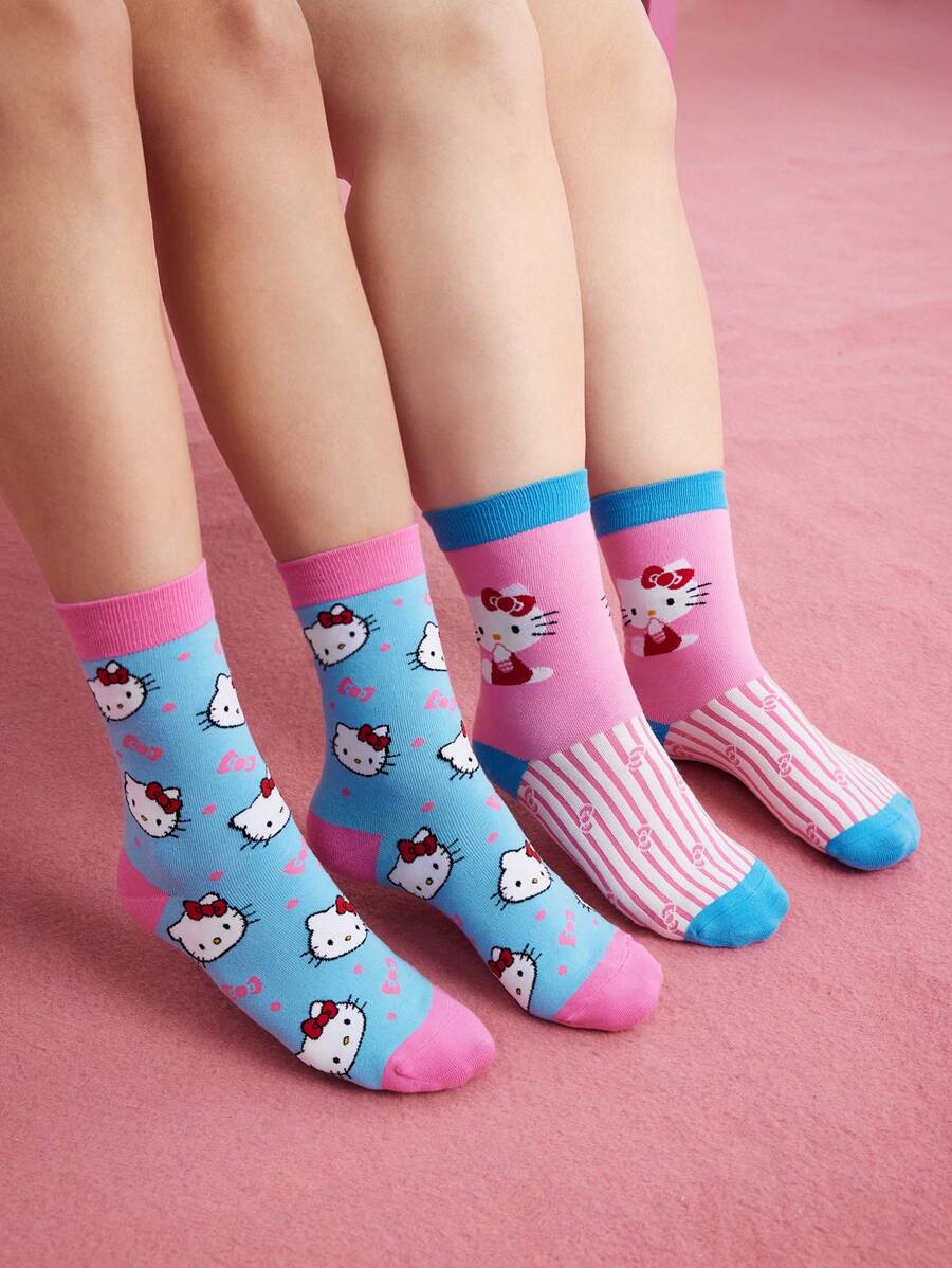 HELLO KITTY AND FRIENDS | SHEIN 2 Pairs Breathable And Sweat-Absorbing Mid-Calf Socks