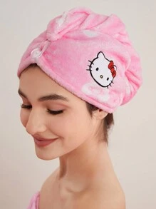HELLO KITTY AND FRIENDS | SHEIN Cute Bow Printed Cat Embroidery Pink Hair Drying Cap, For Home Bathroom - Pink - View 1