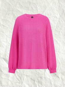 SHEIN EZwear T-shirt Décontracté En Tricot Pour Dames Avec Texture Torsadée Rose - Rose bonbon - Voir 1
