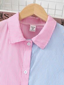 SHEIN Vintaside Kids Tween女孩的顏色塊級條紋拼接連衣裙 - 彩色 - 查看 3