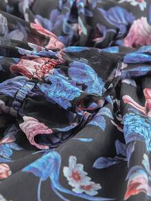 Boho In hoa Cổ vuông Ruffled Xếp li Tay áo dài Đầm - Nhiều màu - Xem 7