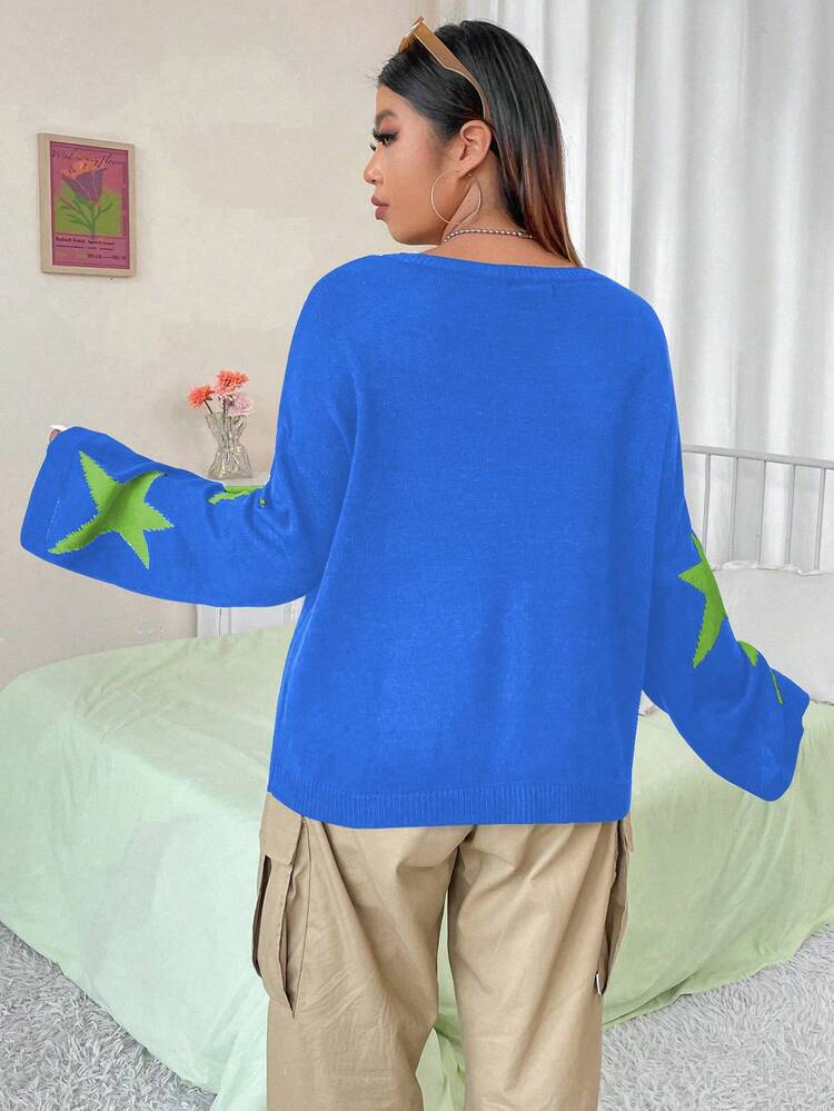 Plus Size Women's Star Pattern Sweater Pullover Knit Pullover Fall Winter