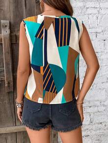 SHEIN VCAY 女士幾何圖案無袖襯衫 - 彩色 - 查看 2