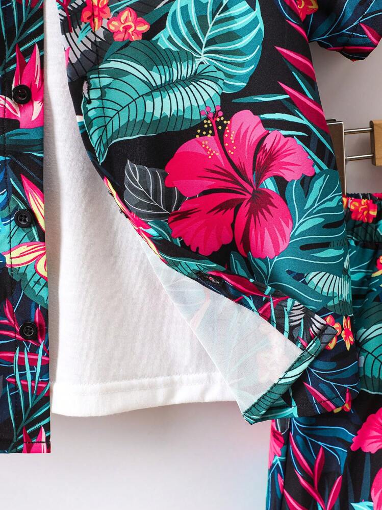 Set di 2 magliette e pantaloncini da ragazzo, in cotone, con fiori estivi, set di abbigliamento per ragazzi, tuta per bambini, ragazze, unisex, pantaloni corti, set di magliette, #01, 170