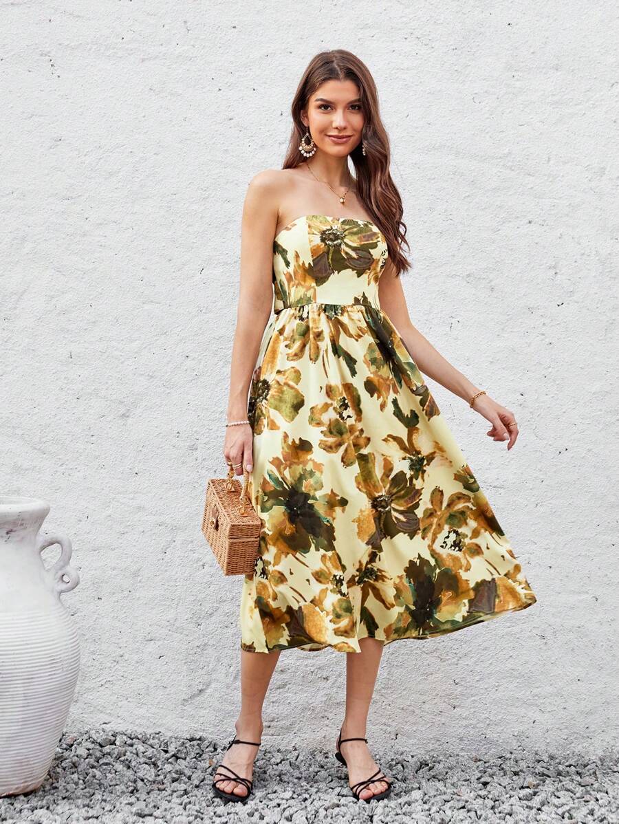 GENKIRA Women'S Floral Print Strapless Dress - Multicolor - View 1