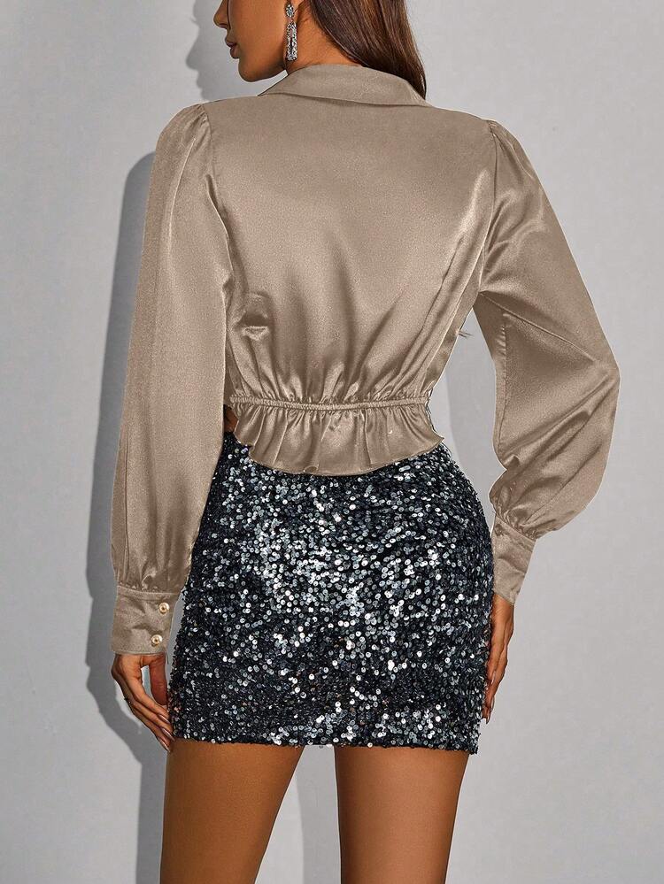 Women's Twist Knot Puff Sleeve Shirt Fall Cloth For Women