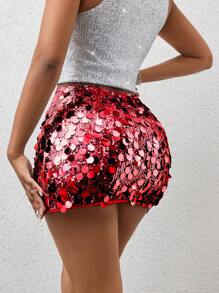 Zolique Women's Sequined Mini Skirt - Red - View 2