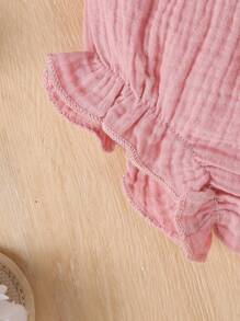 SHEIN Conjunto De 2 Piezas De Camisola Corta Y Shorts De Verano Sólidos Para Niñas Recién Nacidas