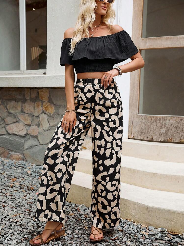 Women'S Off-Shoulder Ruffle Trimmed Elegant Set