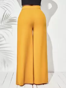 SHEIN Lady Women's Solid Color Slit Design Casual Versatile Daily Wear Pants - Yellow - View 2