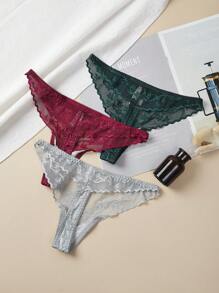 3 Piezas/juego De Lencería De Tanga De Encaje - Multicolor - Ver 2
