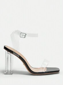 CUCCOO BIZCHIC Giày sandal cao gót trong suốt màu đen thời trang dành cho nữ Giảm giá mùa hè - màu đen - Xem 2