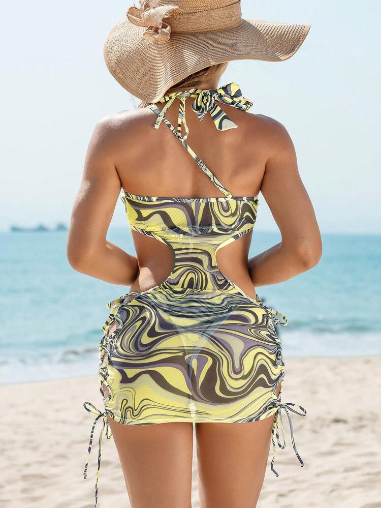 Women's Marble Pattern Cutout Bikini Set Carnival Summer Beach