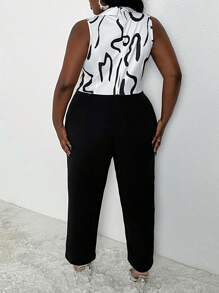 Slaydiva Plus Size Color-Block Floral Printed Patchwork Jumpsuit