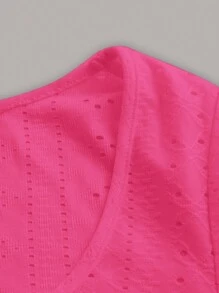 SHEIN EZwear Bell-Sleeved Knitted T-Shirt - Hot Pink - View 3