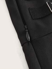 SHEIN Unity Retro Style Buckle Decor A-Line Skirt With Pleats - Black - View 4