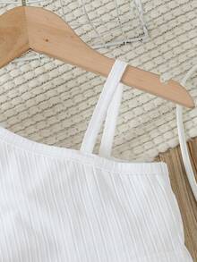 SHEIN Toddler Girls' Cool White Open Shoulder Top And Pink Cargo Pants 2pcs/Set, Spring/Summer - Pink - View 6