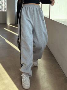 DAZY 女款撞色边运动裤、女款慢跑裤 - 淺灰色 - 查看 6