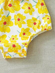 Baby Girl Elegant & Cute Double Layer Hat With Floral & Ruffled Design, Casual & Versatile - Yellow - View 7