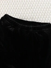 Baby Girl Simple Style Casual Letter Print Short Sleeve Top Hooded Sweatshirt Velvet Flare Pants Outfits, Spring/Summer - Hot Pink - View 5