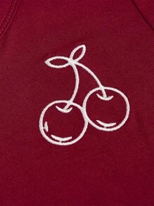 ROMWE Kawaii Cherry Embroidered Lace Trim Short Sleeve T-Shirt