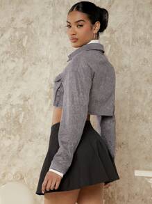 Hauture Flap Pocket Drop Shoulder Crop Jacket - Grey - View 2