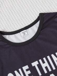 SHEIN Tween Girls' Simple Letter Printed Shorts & Short Sleeve T-Shirt & Pants 2pcs/Set Snug Fit Home Wear Outfits