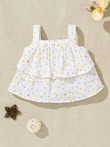 SHEIN Newborn Baby Girls' Polka Dot Patterned Camisole With Ruffle Trim
