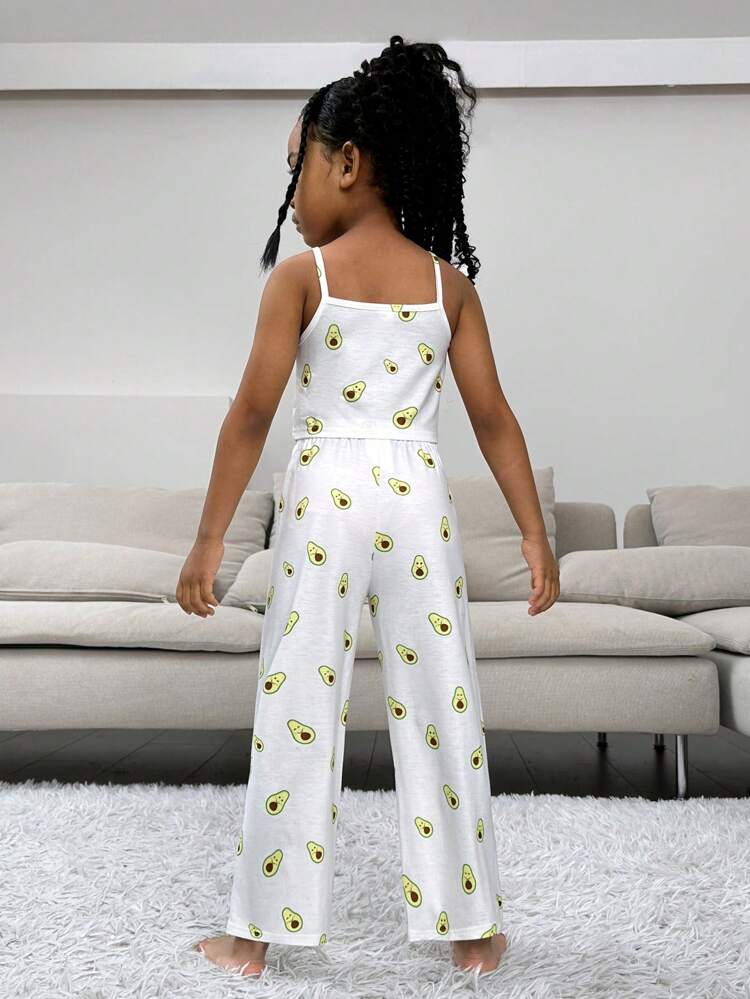 Young Girls' Knitted Cami Top And Long Pants Pajama Set With Eye Mask For Daily Wear, Leisure In Spring And Summer