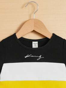 SHEIN Infant Boys' Casual Comfortable Color Block Letter Print Short Sleeve T-Shirt And Shorts Set - Multicolor - View 3