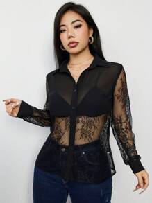 Zolique 1pc Lace Long Sleeve Shirt Fall Cloth For Women