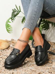 Mocasines Con Suela Gruesa Y Suave, Zapatos De Estilo Británico - Negro - Ver 1