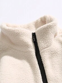 男士冬季加厚立領時尚夏爾巴夾克 - 白色 - 查看 5