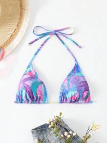 女士植物印花露背比基尼上衣 - 彩色 - 查看 1