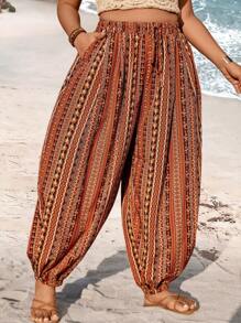 EMERY ROSE Pantalones Con Puños Elásticos Y Estampado Floral Para Mujer De Talla Grande