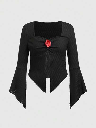 Kawaii T-shirt Da Donna Con Maniche Svasate E Orlo Diviso