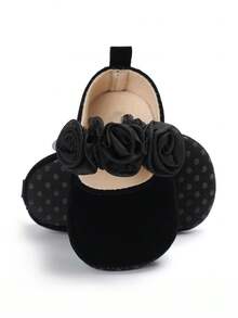 Infant Girls' Stylish Flower Decor Indoor Flat Shoes For Spring/Summer - Black - View 3