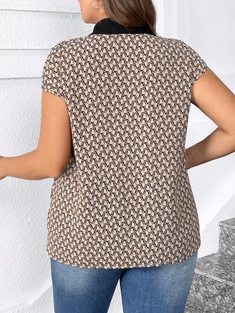 Plus Size Women'S Full Printed Batwing Sleeve Shirt