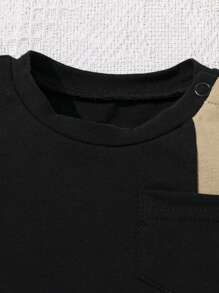 SHEIN Sơ sinh Em bé Con trai Khối màu Vòng cổ Ngắn tay Áo - Nhiều màu - Xem 3