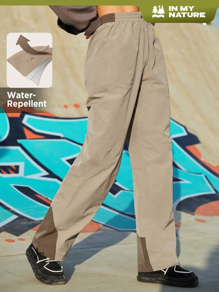 Women's Drawstring Waist Color Block Wide Leg Pants For Outdoor Activities