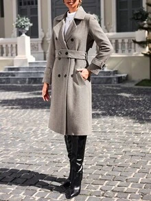 EURMUSE Lapel Neck Double Breasted Overcoat - Multicolor - View 3