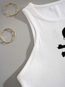 INAWLY Women's Sleeveless Crop Top With Skull Print Graphic Tees Women Tops