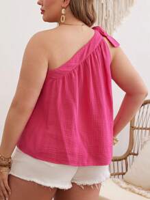 SHEIN VCAY Plus Size Women's One Shoulder Bowknot Shirt