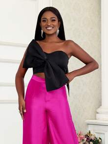 大蝴蝶結無肩帶上衣 - 黑色 - 查看 3